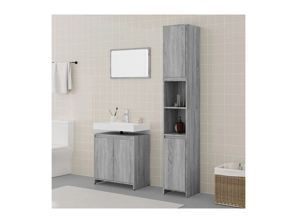 Ensemble de meubles de salle de bain 3 pcs Sonoma gris