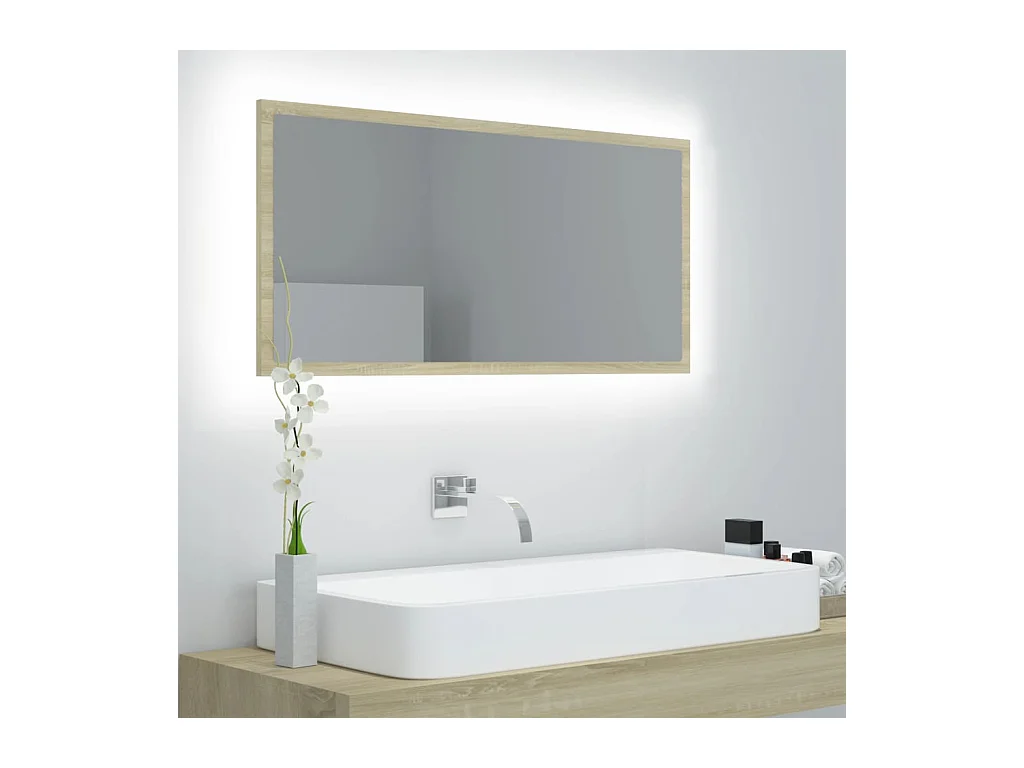 Miroir LED de salle de bain Chêne sonoma 90x8,5x37 cm Acrylique