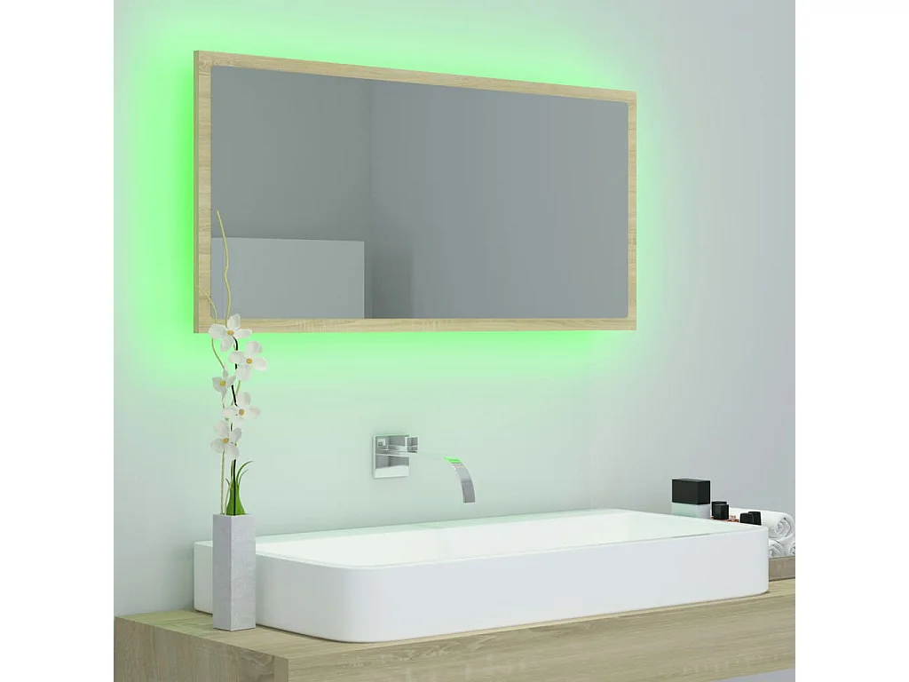 Espejo de baño LED acrílico color roble Sonoma 90x8,5x37 cm