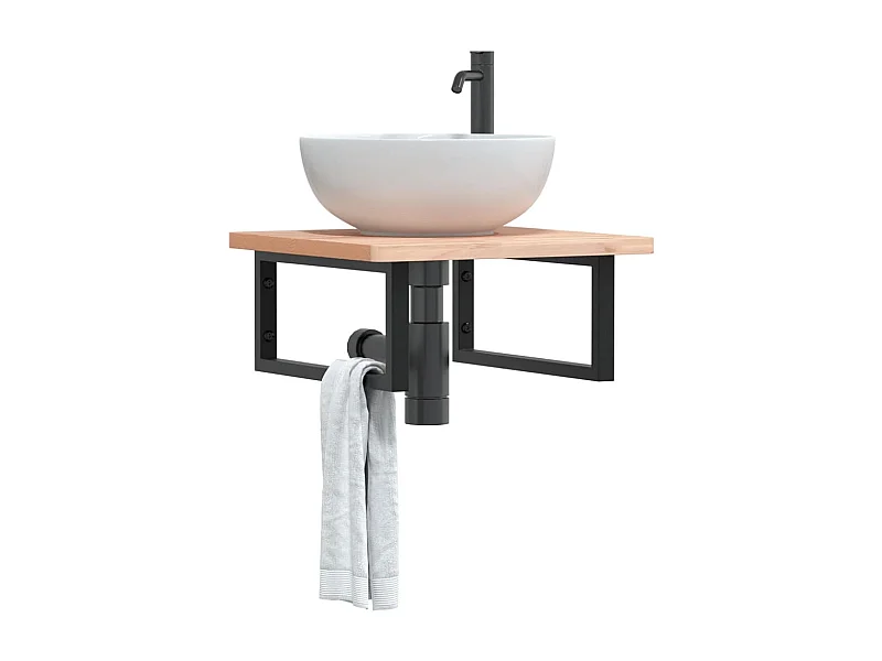 Ripiano a Parete per Lavabo in Acciaio e Massello di Faggio