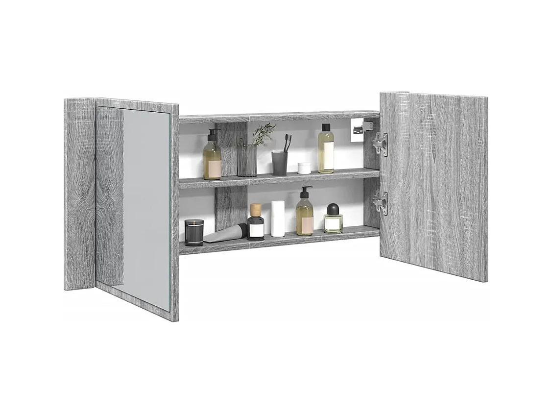 Armadietto Specchio con LED da Bagno Grigio Sonoma 100x12x45 cm