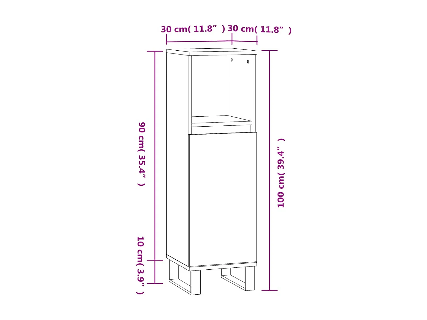 Armoire de salle de bain blanc 30x30x100 cm bois d'ingénierie