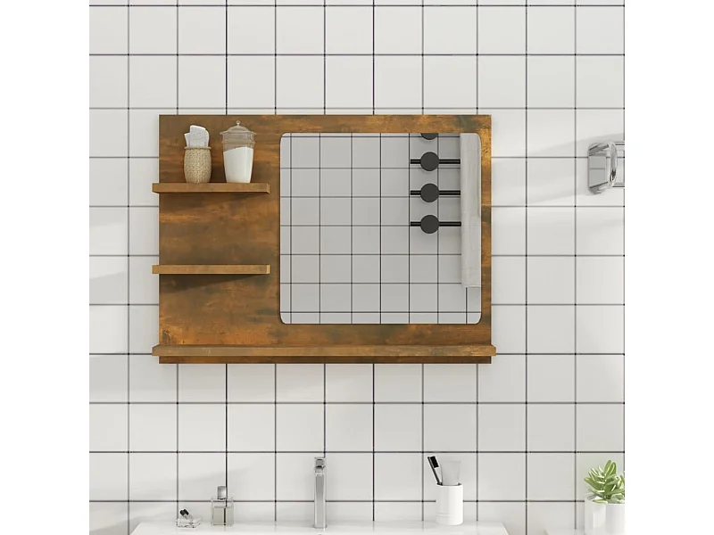 Miroir de bain Chêne fumé 60x10,5x45 cm Bois d'ingénierie