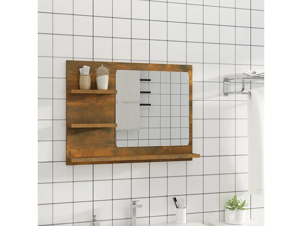 Miroir de bain Chêne fumé 60x10,5x45 cm Bois d'ingénierie
