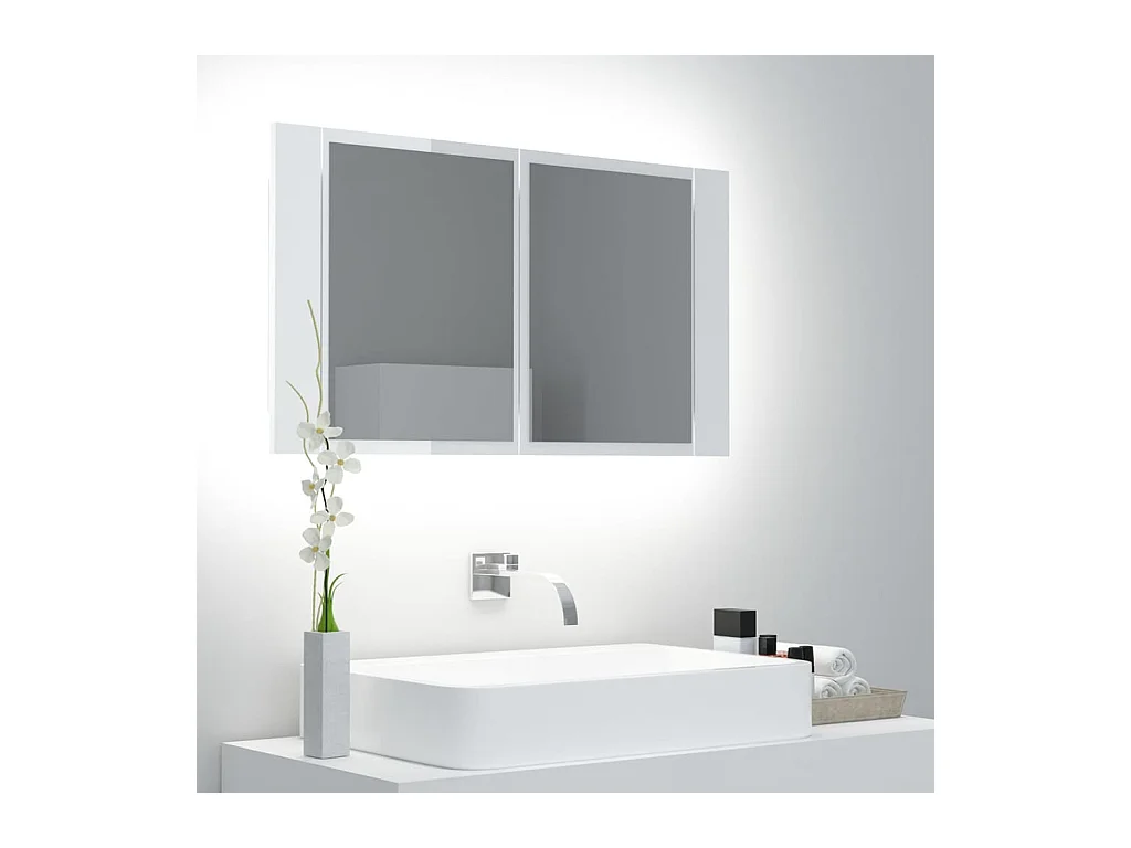 Armoire à miroir de bain à LED Blanc brillant Acrylique