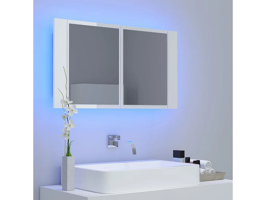 Armoire à miroir de bain à LED Blanc brillant Acrylique