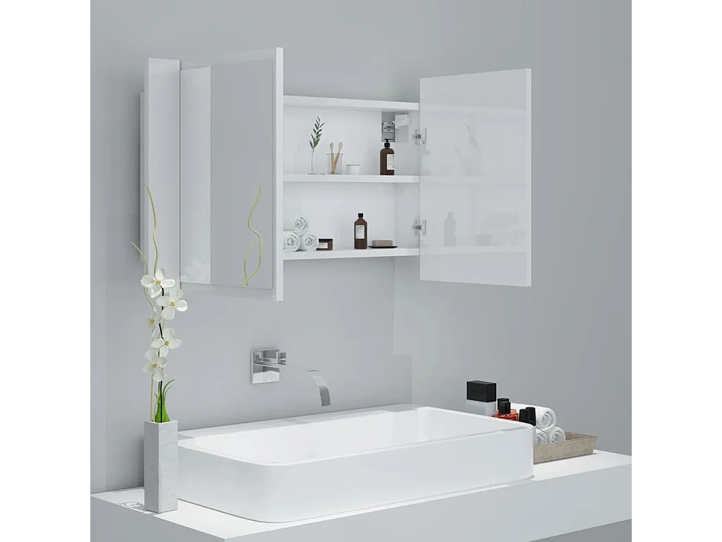Armoire à miroir de bain à LED Blanc brillant Acrylique
