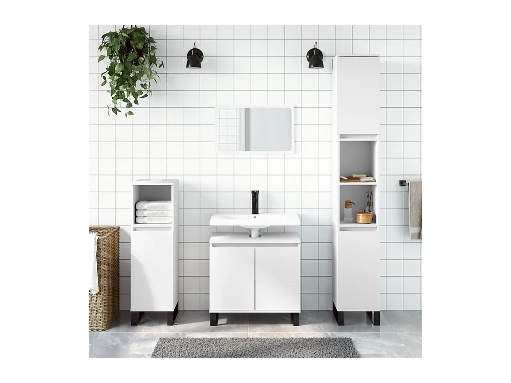 Armoire de salle de bain blanc 30x30x190 cm bois d'ingénierie