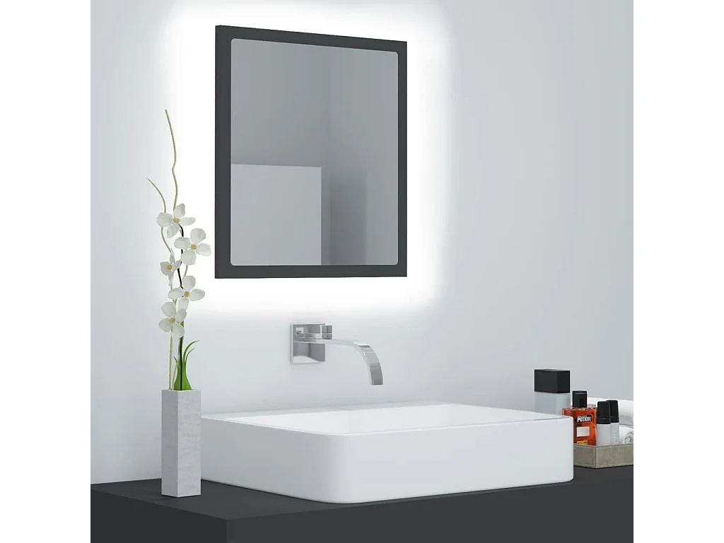 Miroir à LED de salle de bain Gris 40x8,5x37 cm Acrylique