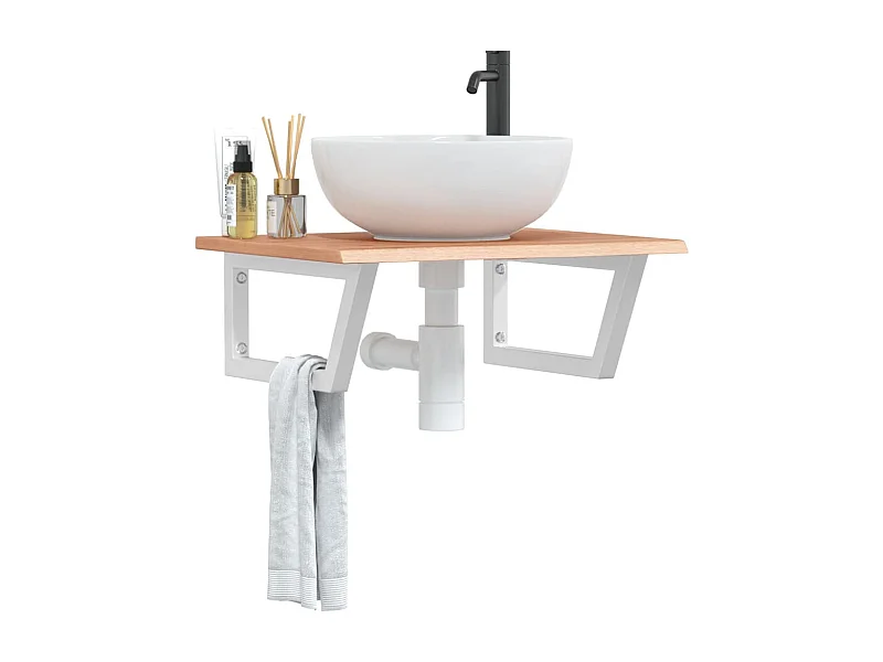 Estante de lavabo de pared de acero y madera maciza de roble