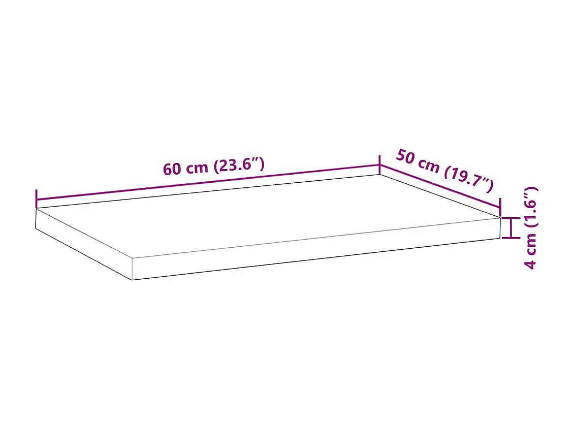 Piano da Bagno Non Trattato 60x50x4 cm Legno Massello di Acacia