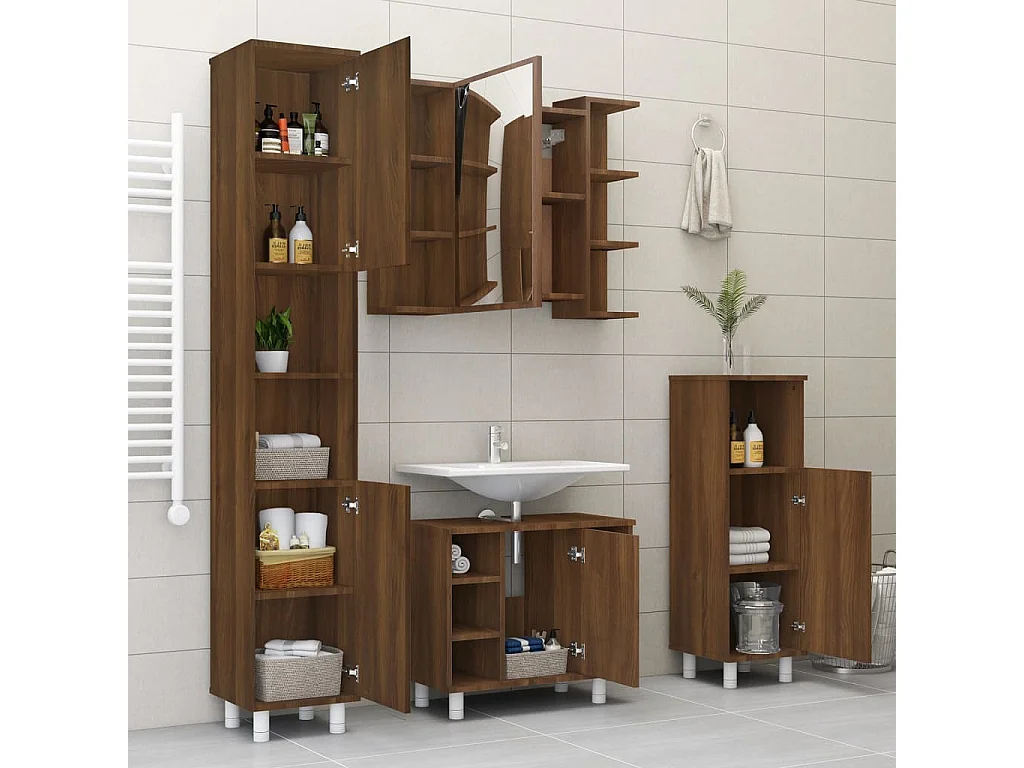 Mobile da Bagno Specchio in Rovere Marrone 80x20,5x64 cm Legno
