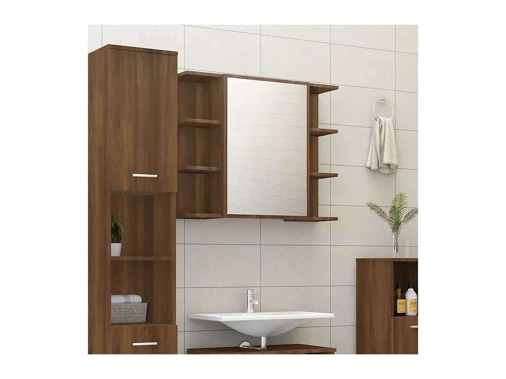 Armoire à miroir de salle de bain Chêne brun 80x20,5x64 cm Bois