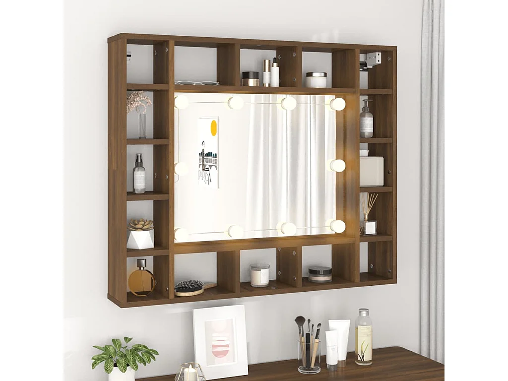 Armoire à miroir avec LED Chêne marron 91x15x76,5 cm
