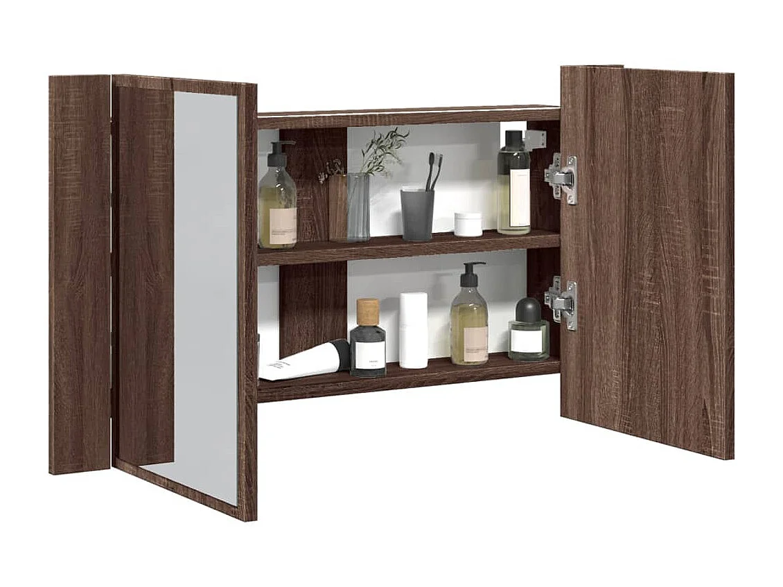 Armadietto Specchio con LED Rovere Marrone 80x12x45cm Acrilico