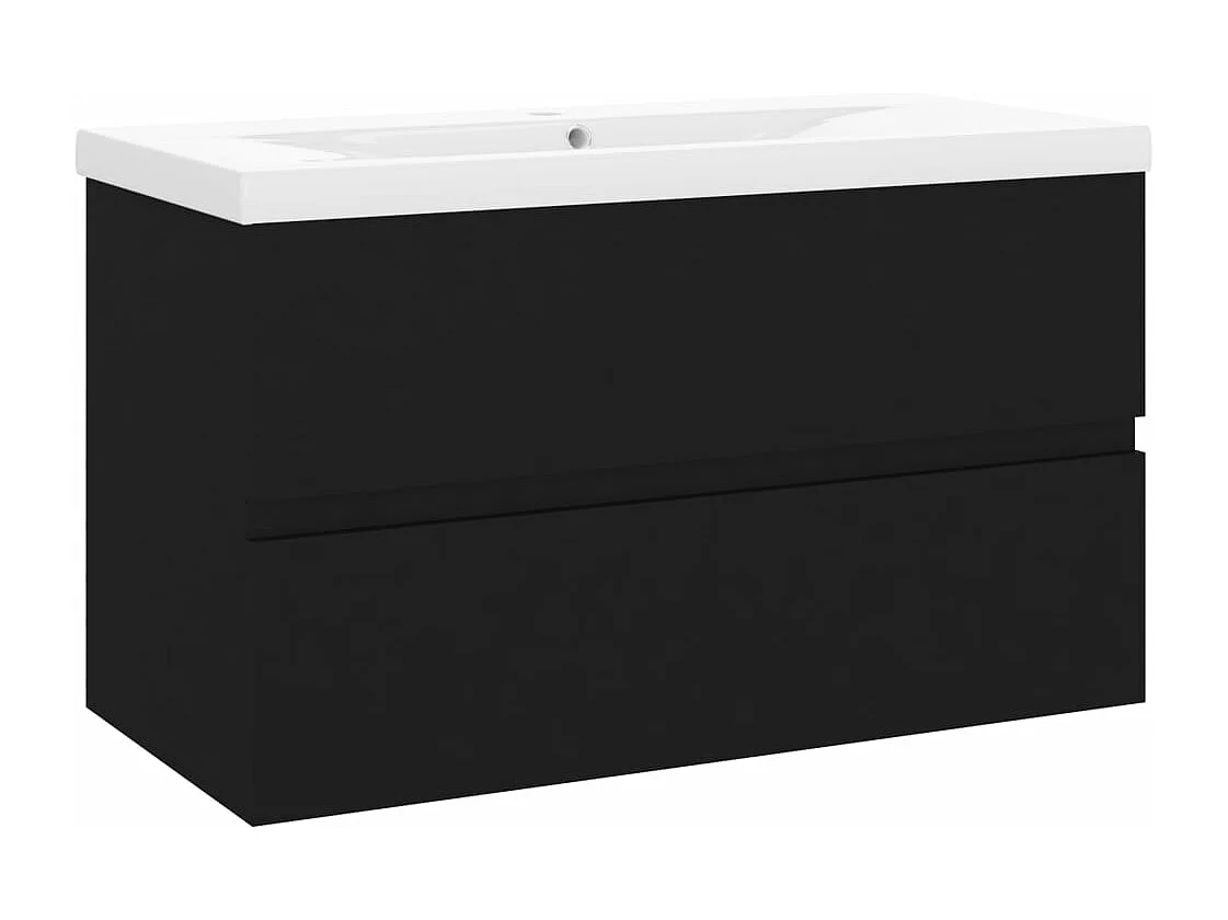 Armoire d'évier avec lavabo intégré Noir Aggloméré