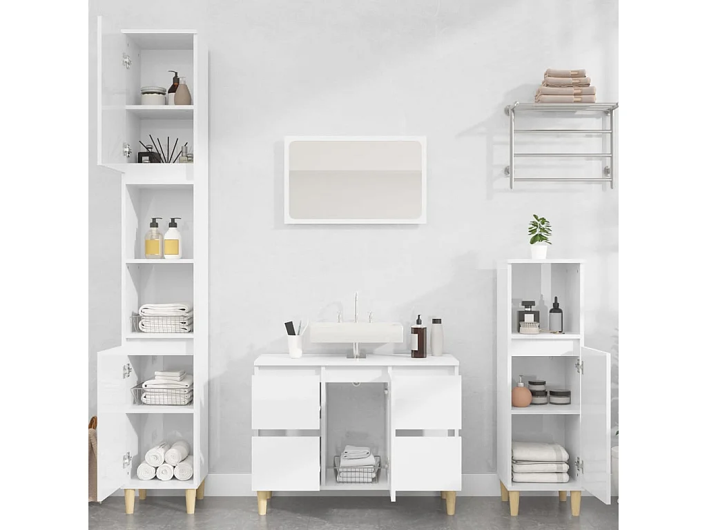 Waschbeckenunterschrank Hochglanz-Weiß 80x33x60cm Holzwerkstoff