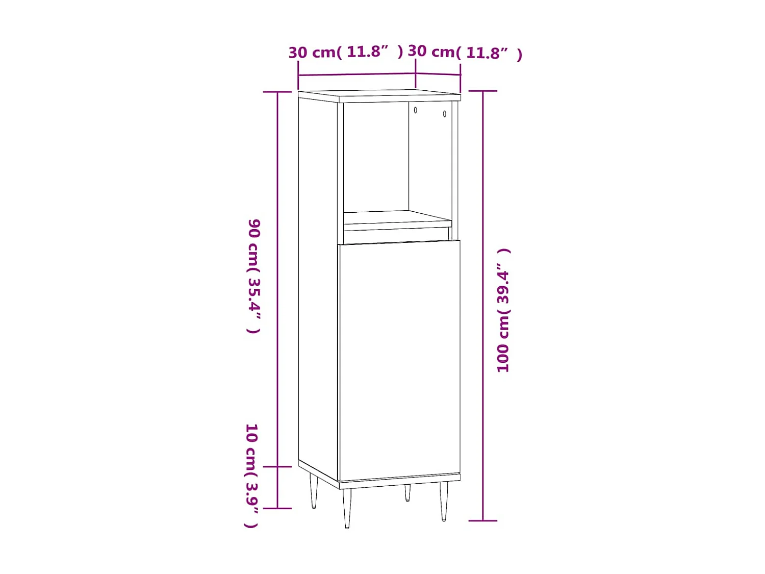 Armadietto Bagno Grigio Cemento 30x30x100 cm Legno Multistrato