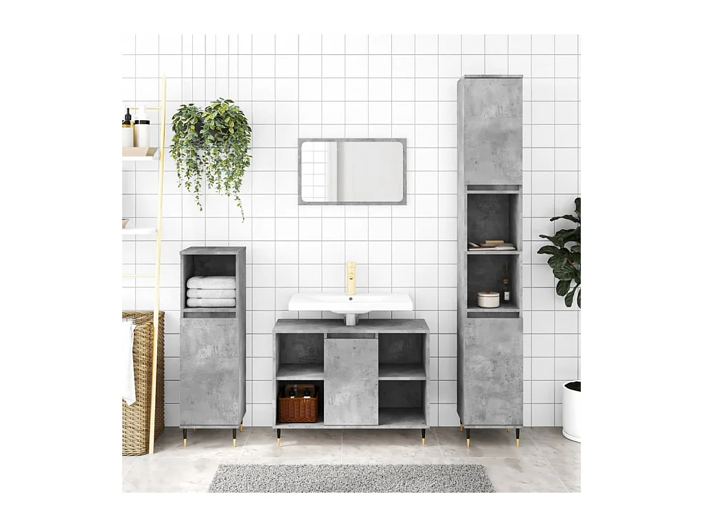 Badschrank Betongrau 30x30x100 cm Holzwerkstoff