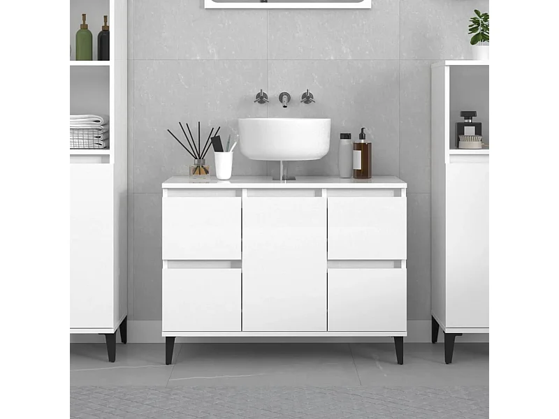 Waschbeckenunterschrank Hochglanz-Weiß 80x33x60cm Holzwerkstoff