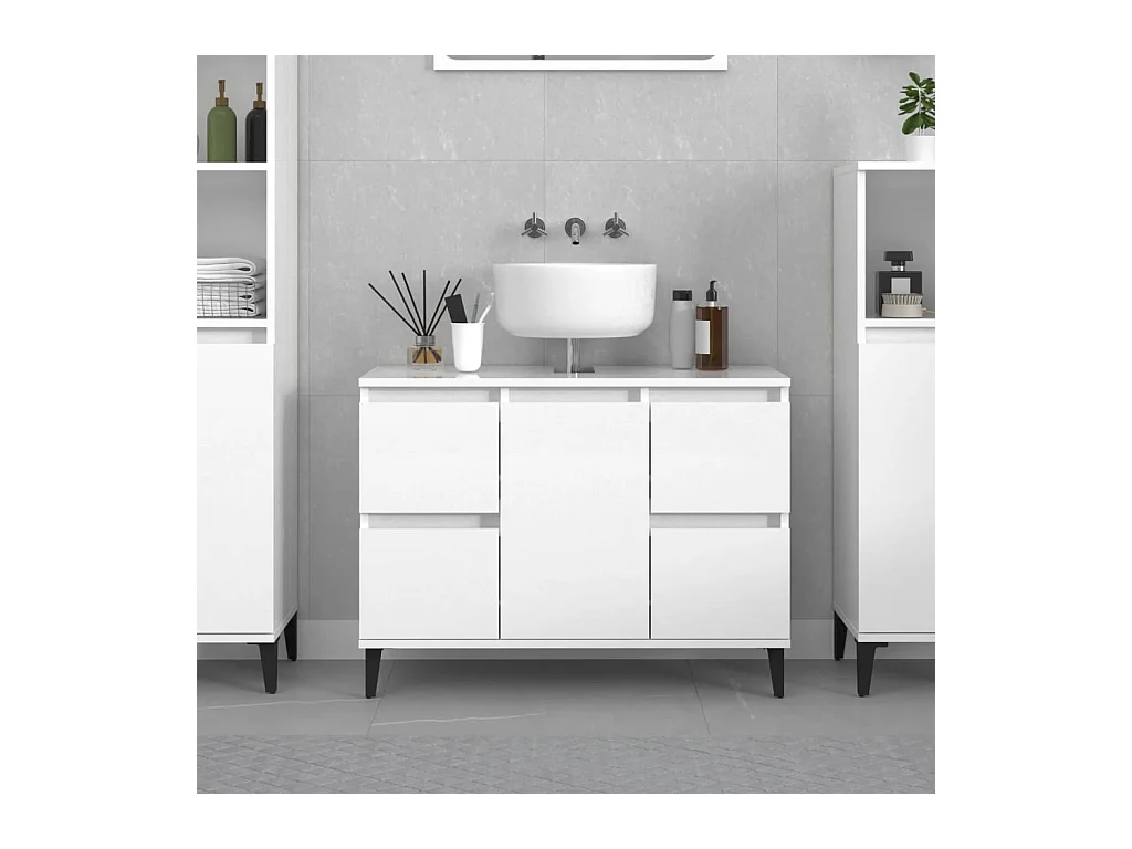 Waschbeckenunterschrank Hochglanz-Weiß 80x33x60cm Holzwerkstoff