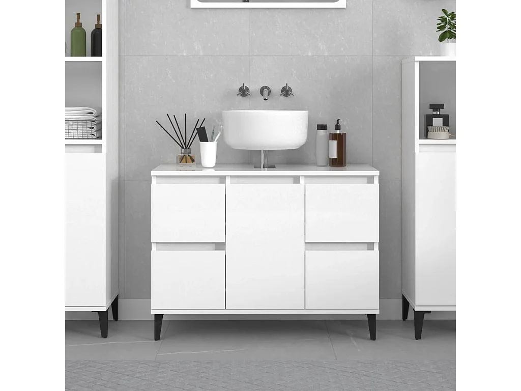 Waschbeckenunterschrank Hochglanz-Weiß 80x33x60cm Holzwerkstoff