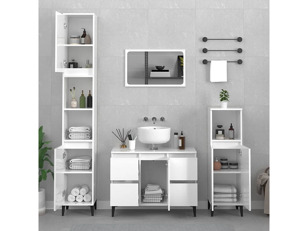 Waschbeckenunterschrank Hochglanz-Weiß 80x33x60cm Holzwerkstoff