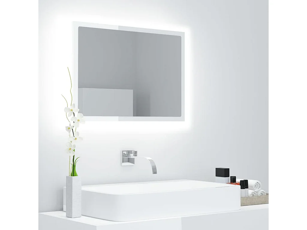 Miroir à LED de bain Blanc brillant 60x8,5x37 cm Acrylique
