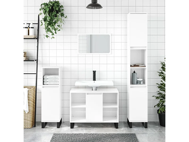 Armário WC 80x33x60 cm derivados de madeira branco brilhante