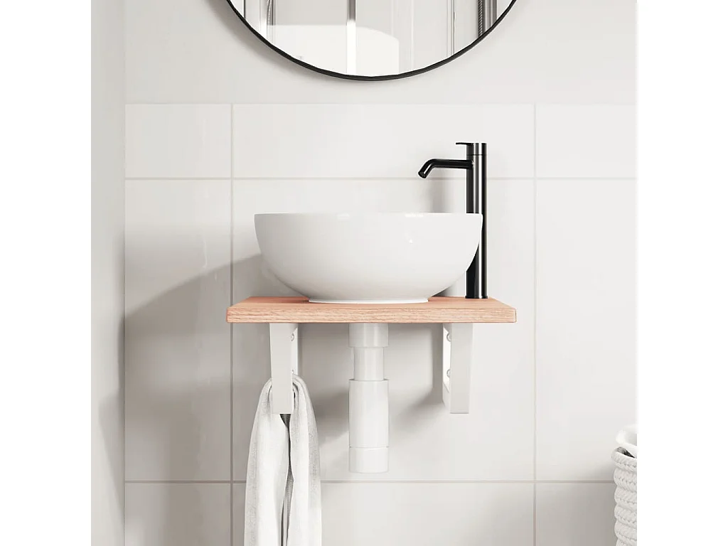 Étagère de vasque murale acier et bois de chêne massif