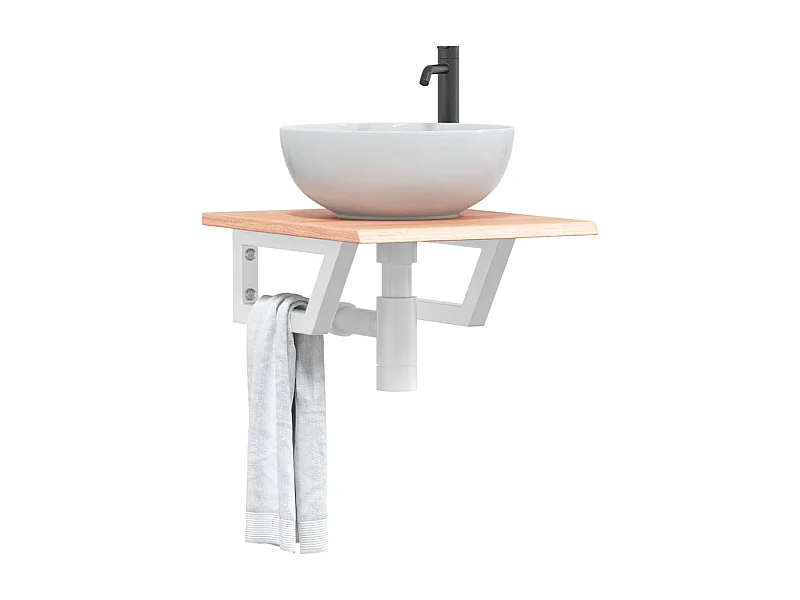 Ripiano a Parete per Lavabo in Acciaio e Massello di Rovere