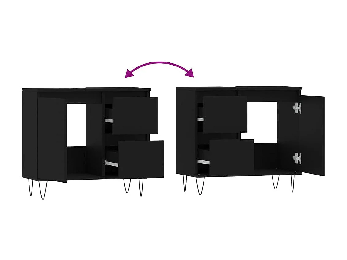 Armoire de salle de bain noir 65x33x60 cm bois d'ingénierie