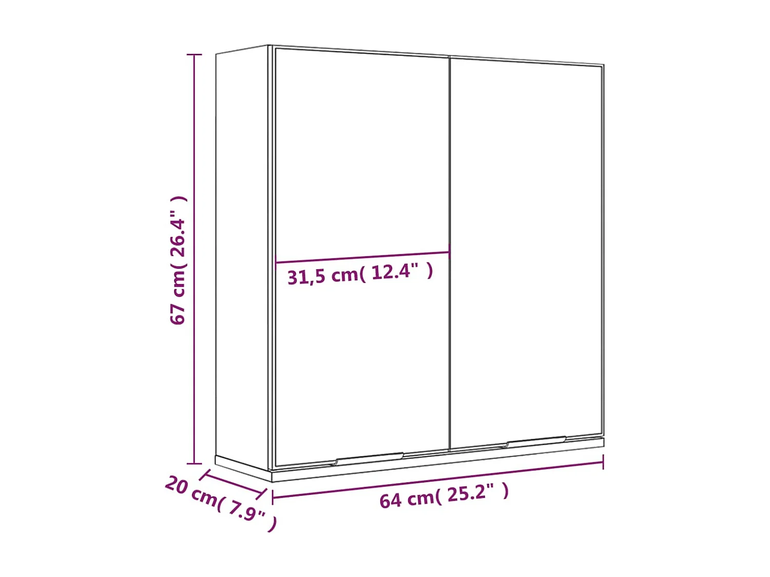 Armoire à miroir de salle de bain Gris béton 64x20x67 cm