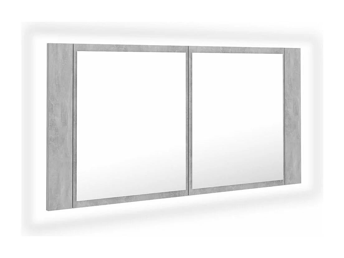 Armario espejo baño luz LED acrílico gris hormigón 90x12x45 cm