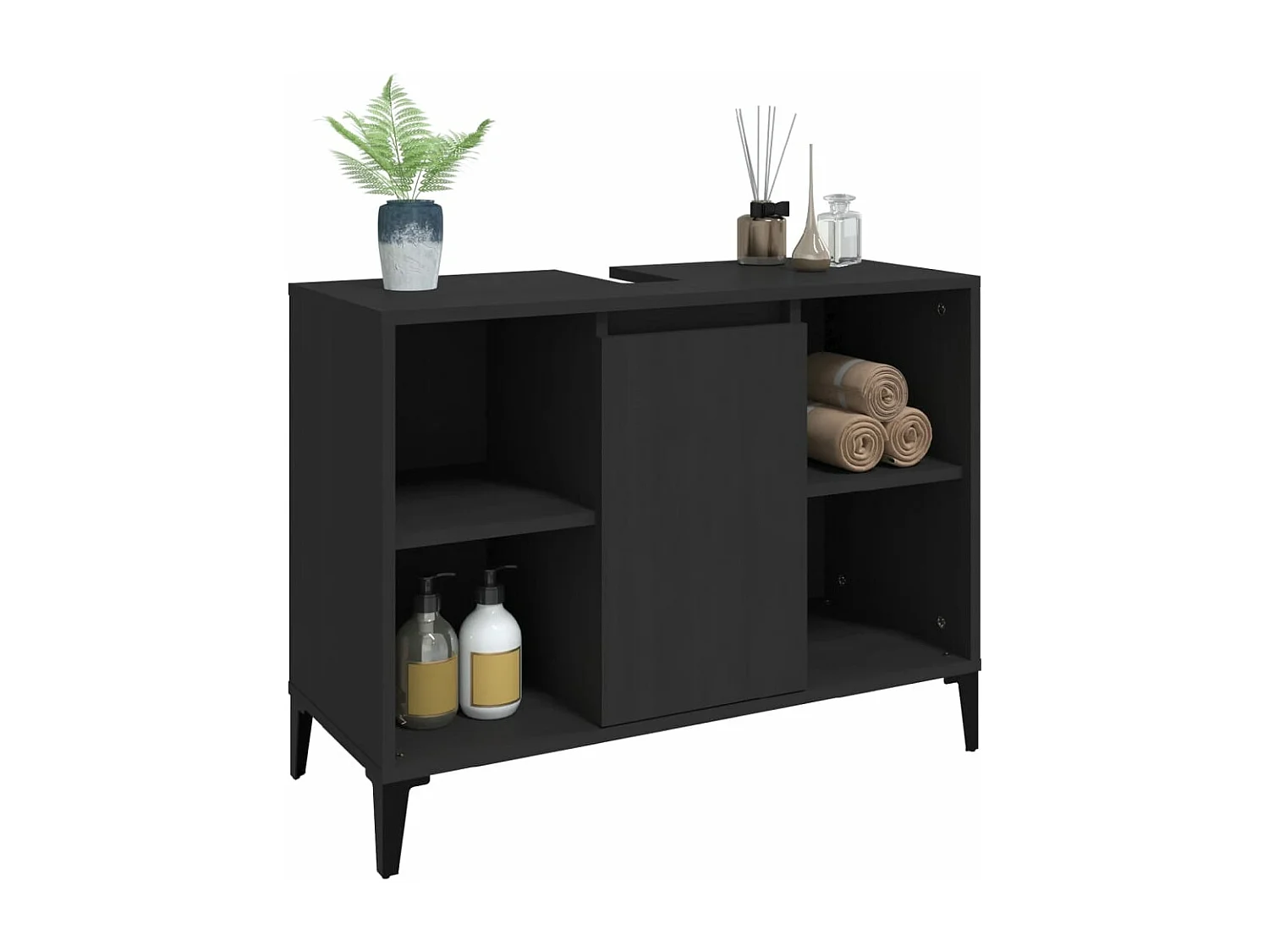 Armario para lavabo madera contrachapada negro 80x33x60 cm