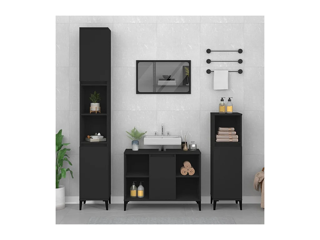 Meuble d'évier noir 80x33x60 cm bois d'ingénierie