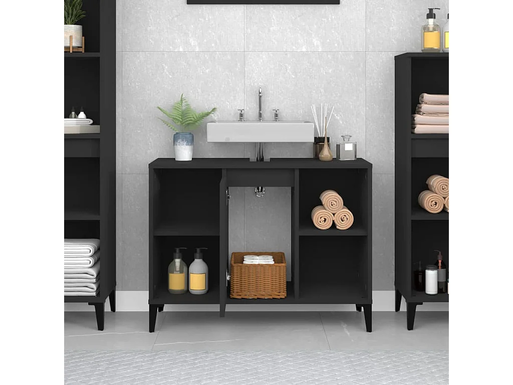 Meuble d'évier noir 80x33x60 cm bois d'ingénierie