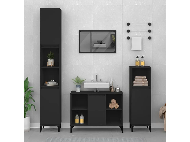 Mobile Lavabo Nero 80x33x60 cm in Legno Multistrato