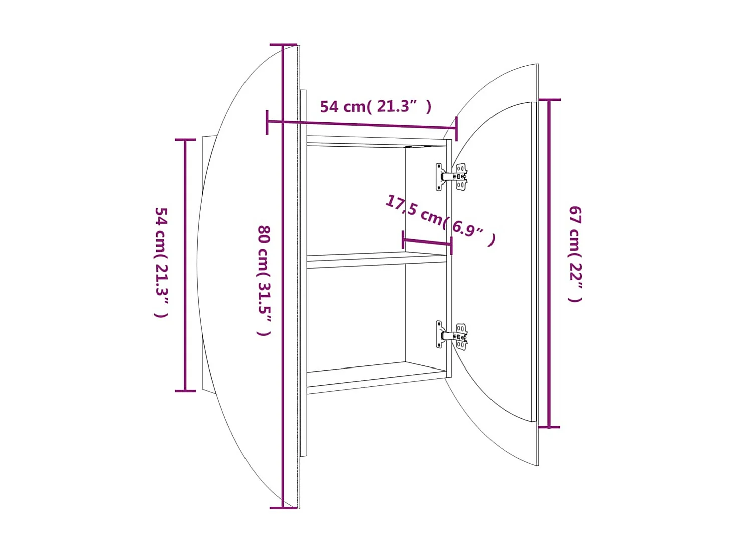 Armoire de salle de bain miroir rond et LED Blanc 54x54x17,5 cm