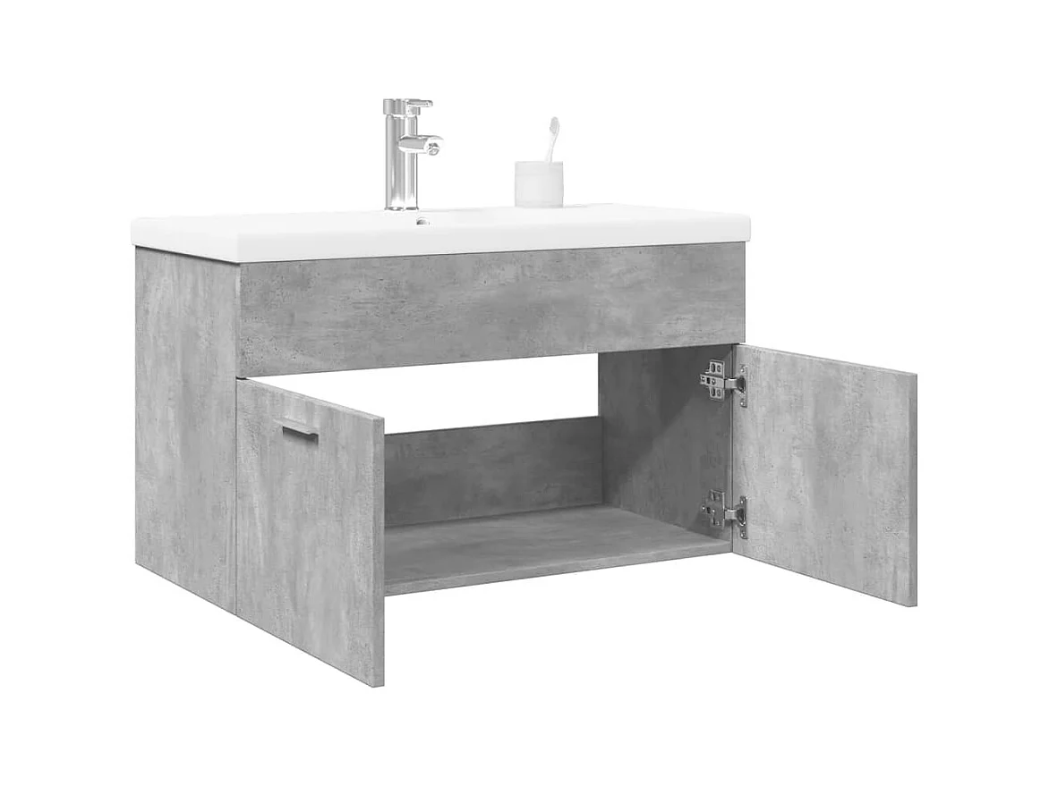 Armoire lavabo de salle de bain avec bassin intégré gris béton