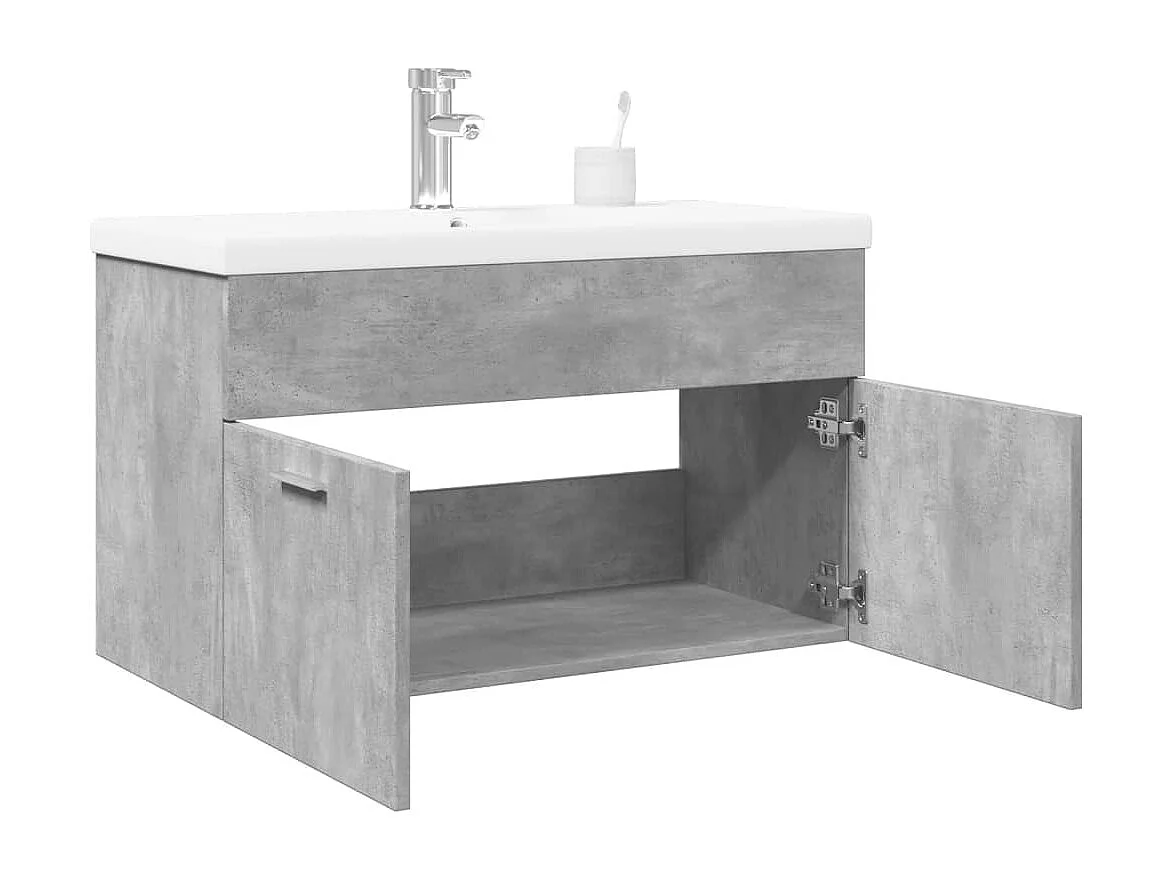 Armoire lavabo de salle de bain avec bassin intégré gris béton