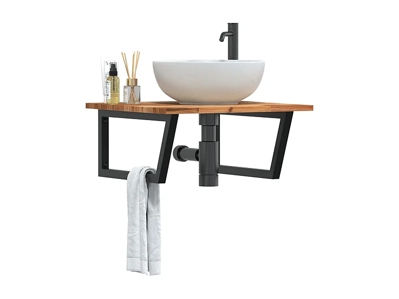 Ripiano a Parete per Lavabo in Acciaio e Massello di Acacia