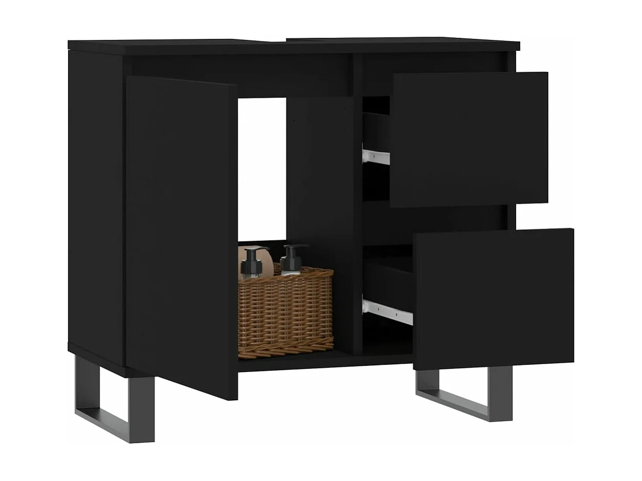 Armoire de salle de bain noir 65x33x60 cm bois d'ingénierie