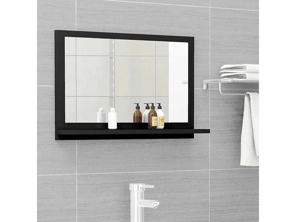 Specchio da Bagno Nero 60x10,5x37 cm in Legno Multistrato