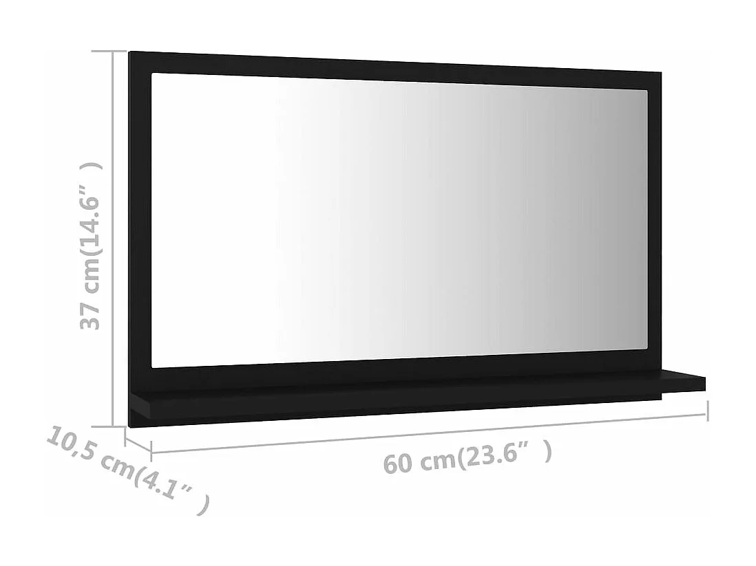 Specchio da Bagno Nero 60x10,5x37 cm in Legno Multistrato