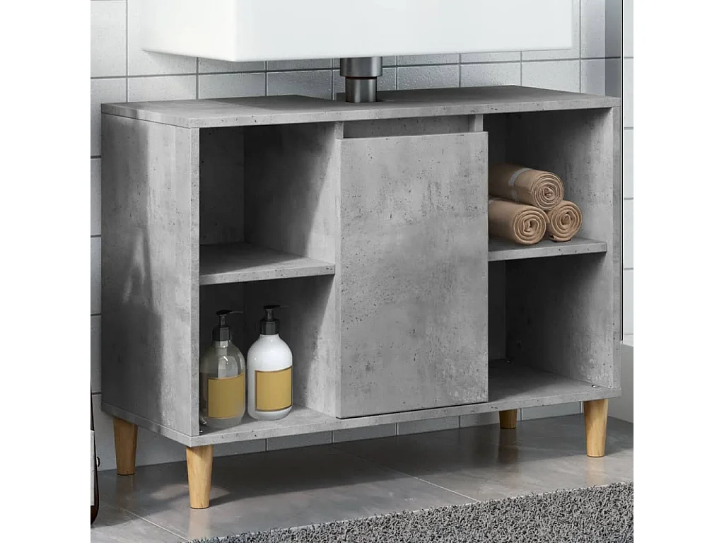 Armoire salle de bain gris béton 80x33x60cm bois d'ingénierie