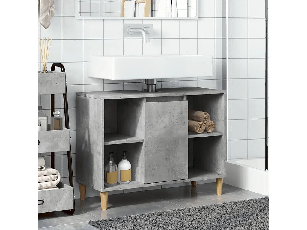 Armoire salle de bain gris béton 80x33x60cm bois d'ingénierie