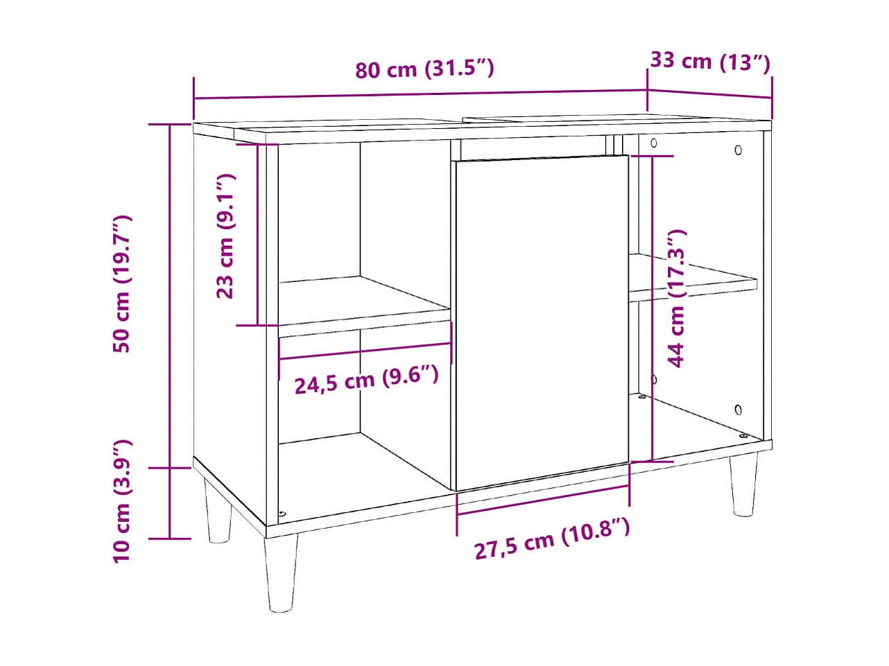 Armoire salle de bain gris béton 80x33x60cm bois d'ingénierie