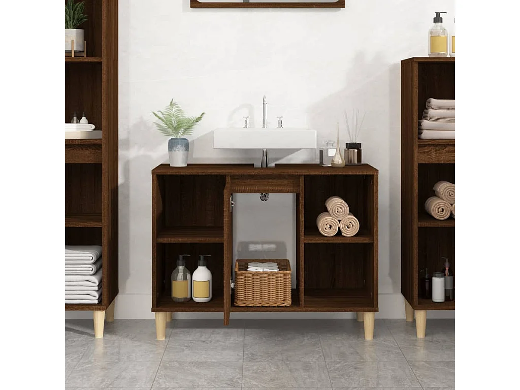 Meuble d'évier chêne marron 80x33x60 cm bois d'ingénierie