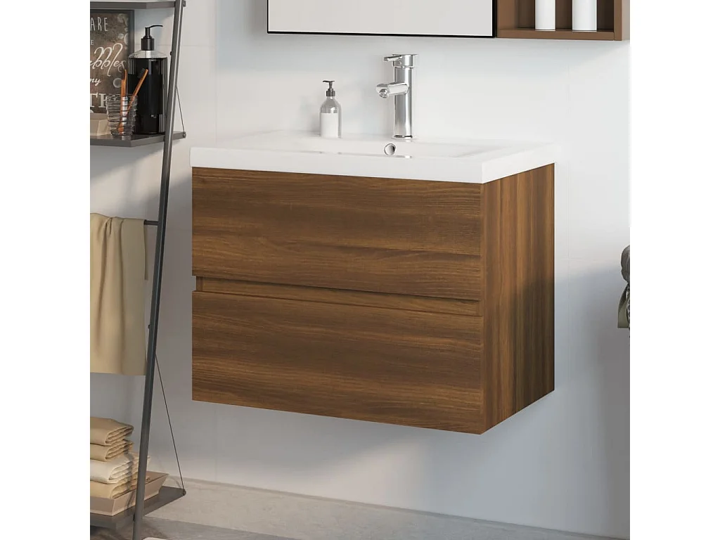 Mobile Bagno Lavabo Integrato Rovere Marrone Legno Multistrato